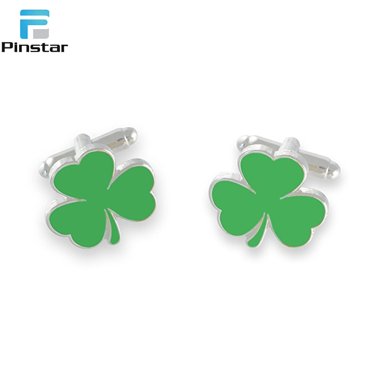 Simple Design Clover Stainless Steel Soft Enamel Cufflinks