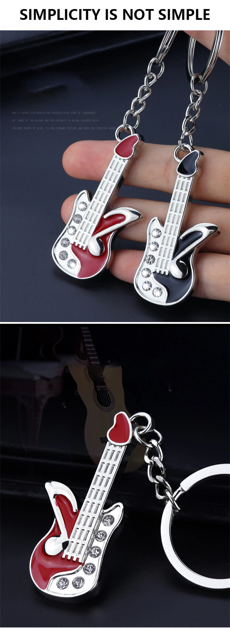 Wholesale Custom Logo 3D Key Chain Music Guitar Car Anime Mini Style Diamond Encrusted Blank Accessories Opener Gift Leather Acrylic Alloy Metal Keychain