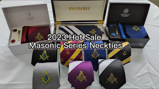 Fabricante de la caja de seda masónica Jacquard personalizado Corbatas de negocios para hombres con insignias