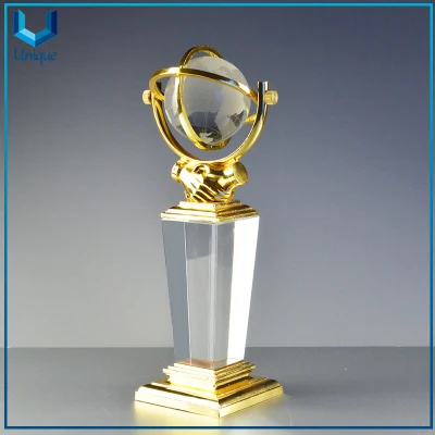 Trofeo personalizado de alta calidad Metal+K9 Crystal Globe Honor Award para regalos promocionales