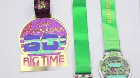 Promoción Running Finisher Fun Run Champion Custom Sport Aleación de metal Esmalte 3D Logotipo elevado Competición Medallas Medallas con cintas de medallas