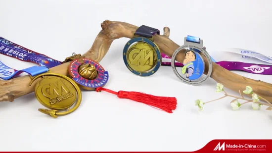 Cordón personalizado de fábrica, medallas para correr maratón de levantamiento de pesas personalizadas en 3D de alta calidad con cinta, medalla deportiva de Metal dorado antiguo