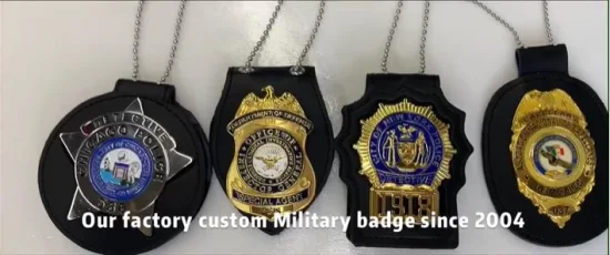 China Sedex BSCI Fábrica certificada Diseño de logotipo personalizado Artesanía de metal Premios Insignia Titular de la tarjeta de cuero Seguridad Policía militar Pin de solapa Insignia